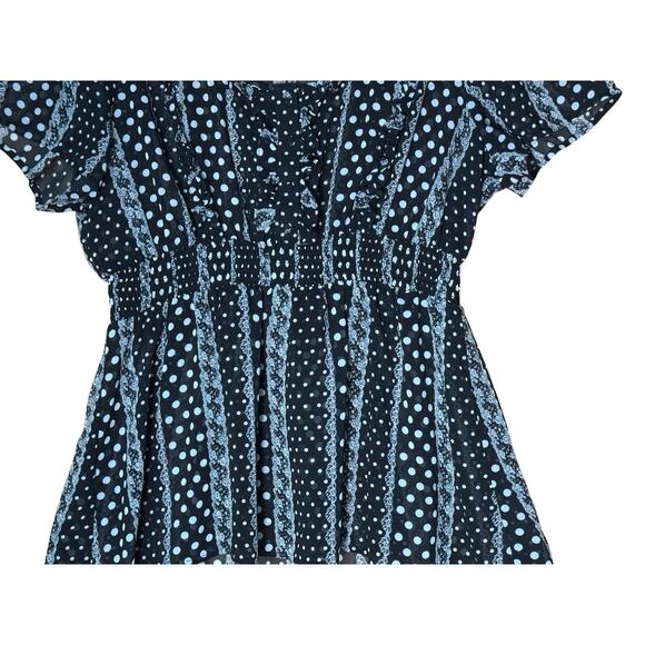 Torrid Plus Size 1X Black Sheer Babydoll Overlay Top Polka Dot Floral Flutter - Picture 3 of 6